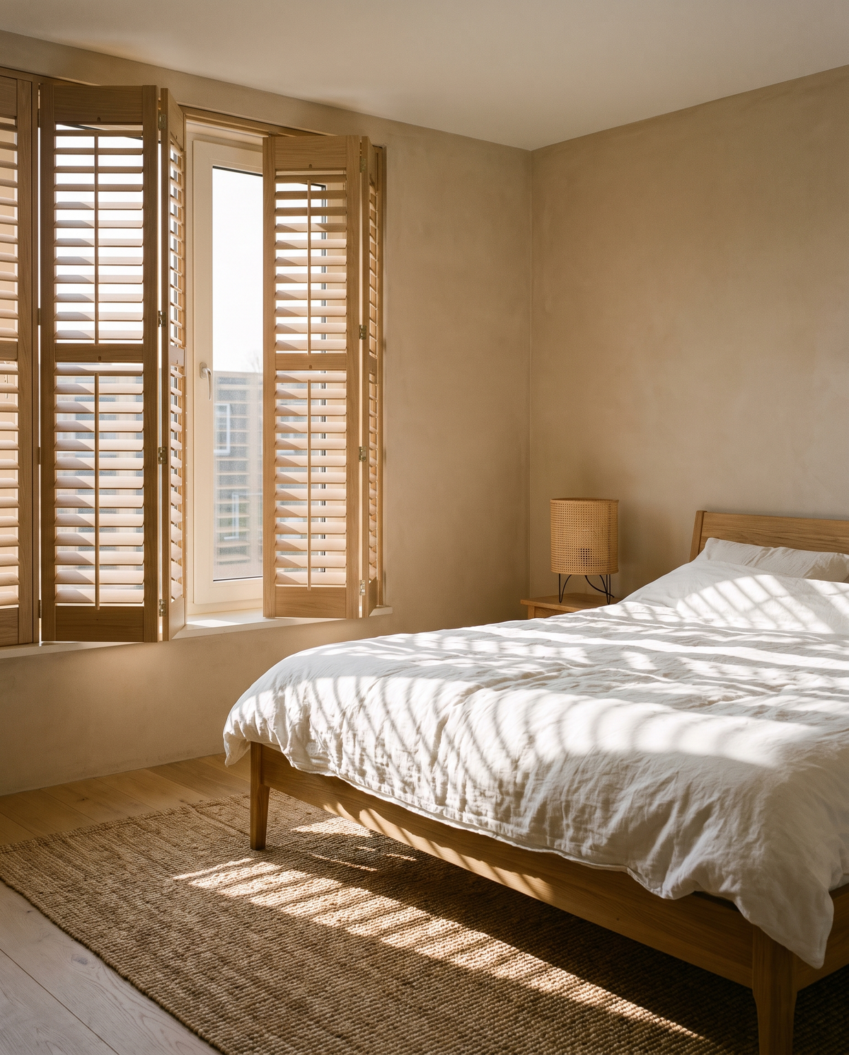 Slaapkamer met houten shutters naturel, 89 mm