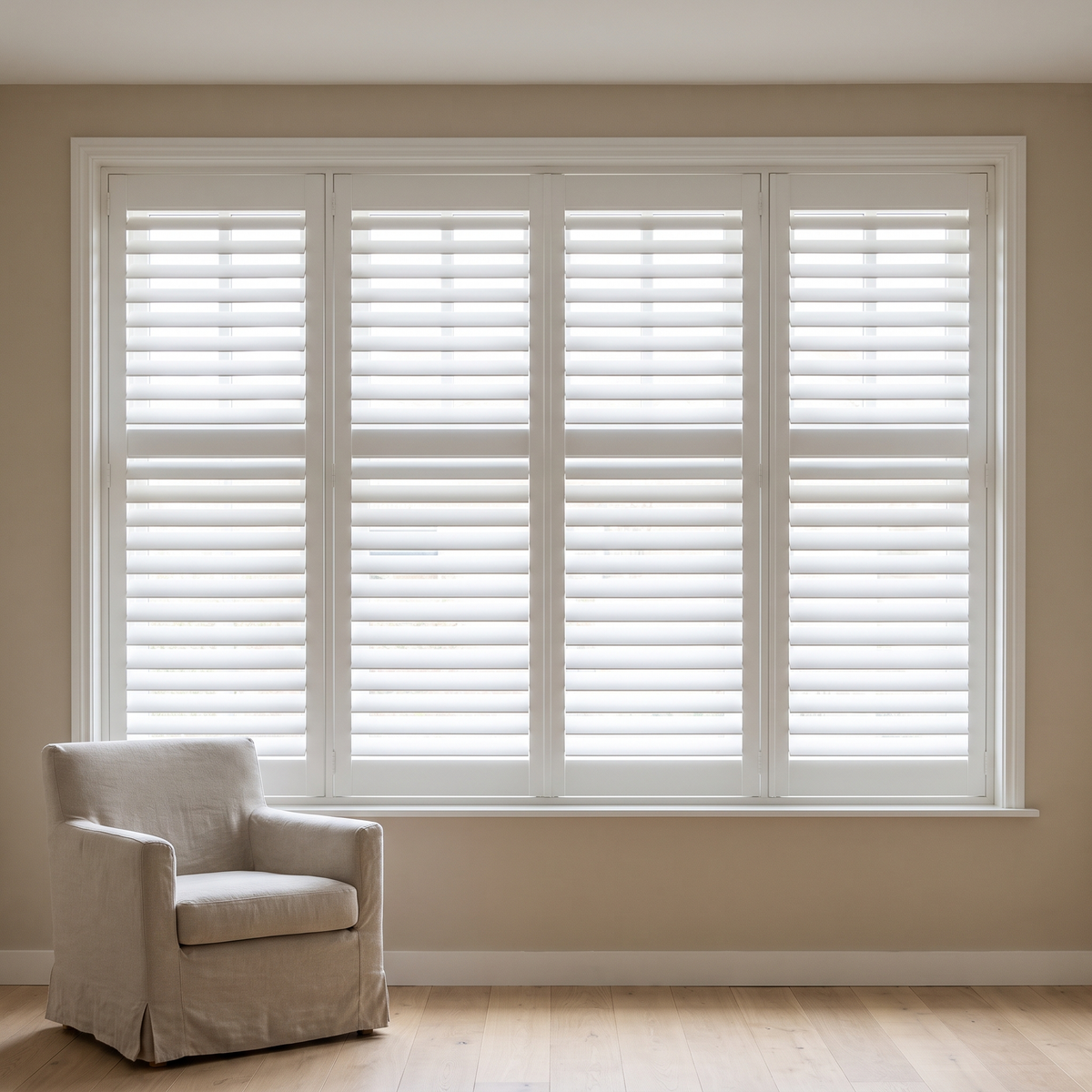 Witte shutters op maat, vooraanzicht